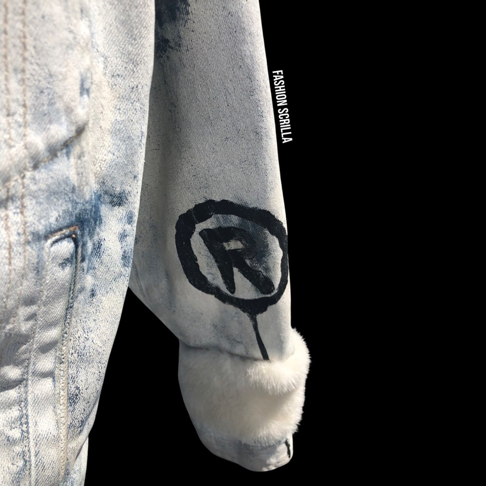 Gucci x GucciGhost Trouble Andrew Runway Hand Painted Logo Denim Mink Fur Jacket - Picture 12 of 17
